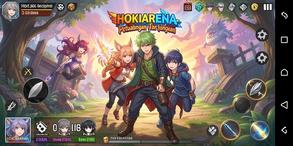 Tampilan gameplay menarik HOKIARENA yang penuh aksi dan karakter Anime.
