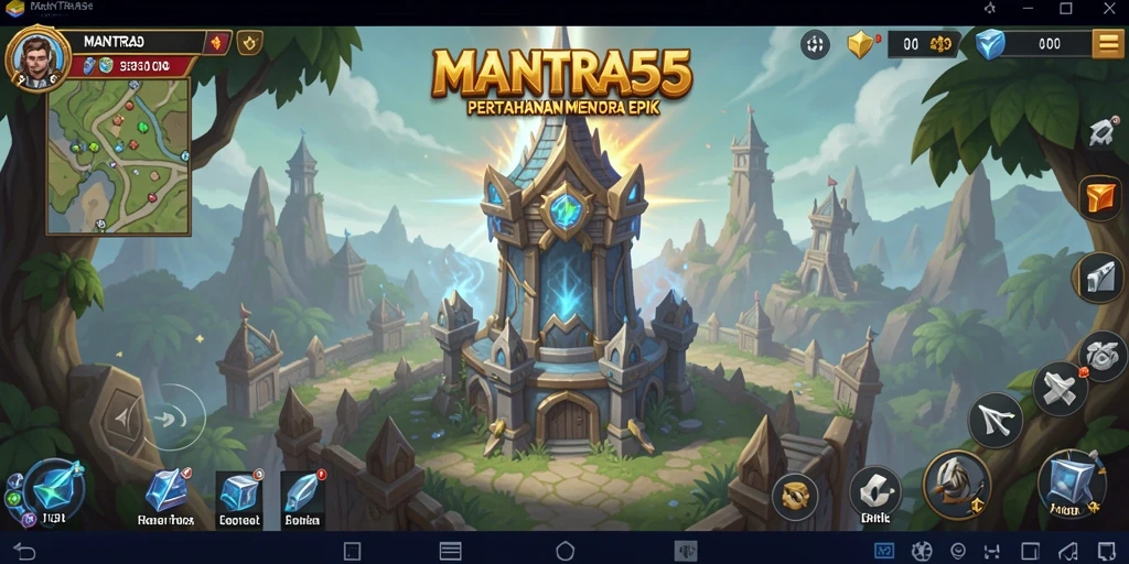 Tampilan menara dan musuh dalam permainan Tower Defense.