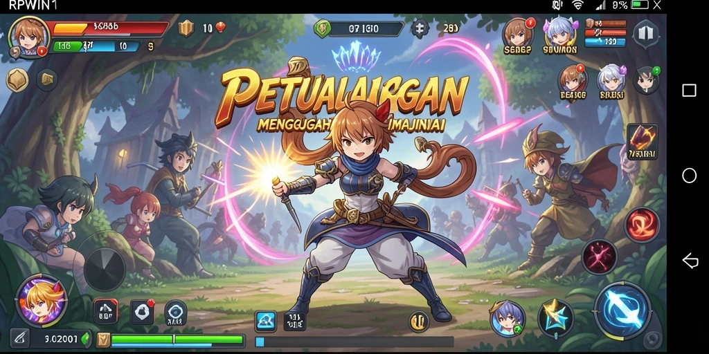 Screenshot utama RPWIN1 menampilkan aksi seru para karakter Anime.