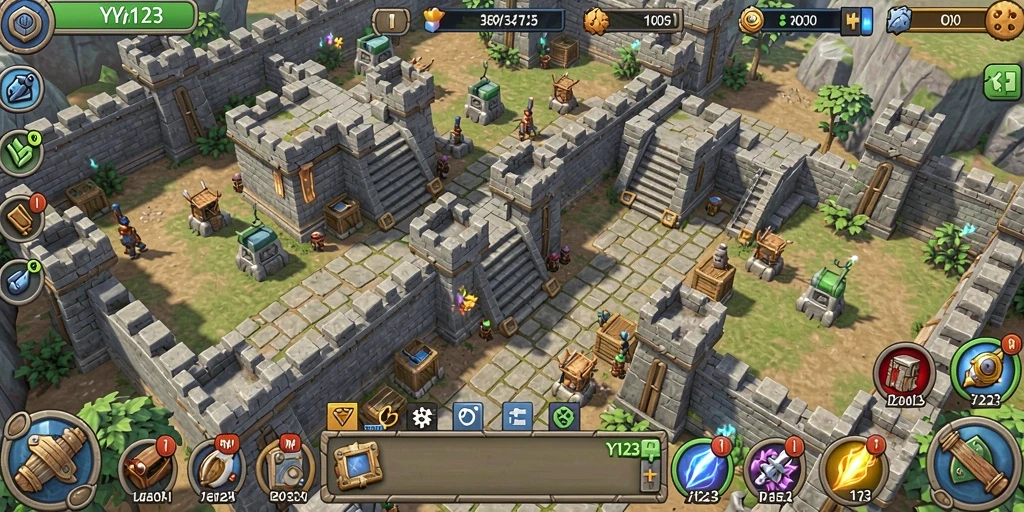 Tampilan gameplay seru dengan berbagai menara di YY123 yang siap bertahan.
